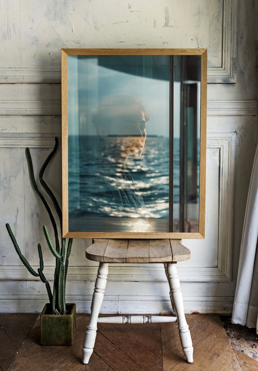 Seaside Reflection Photography Poster. — room view 1