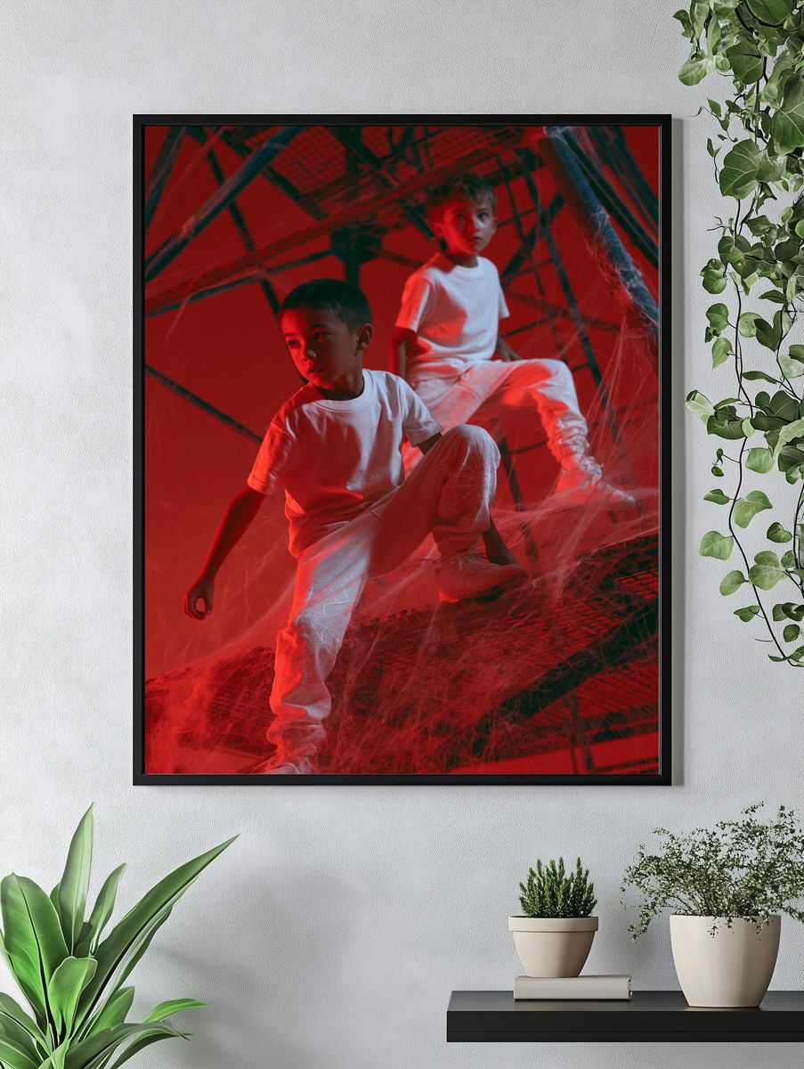 Red Web Staircase Portrait Print. — room view 4