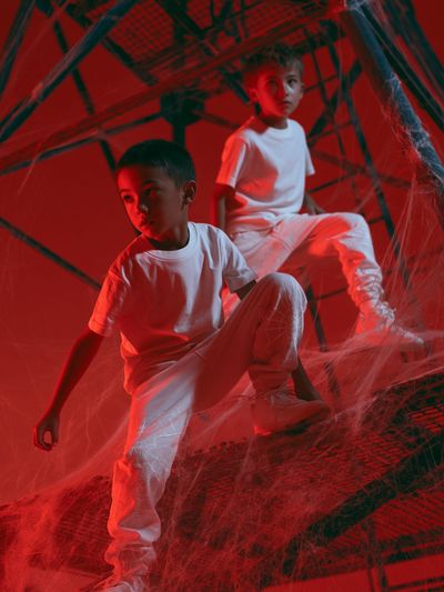 Red Web Staircase Portrait Print. poster