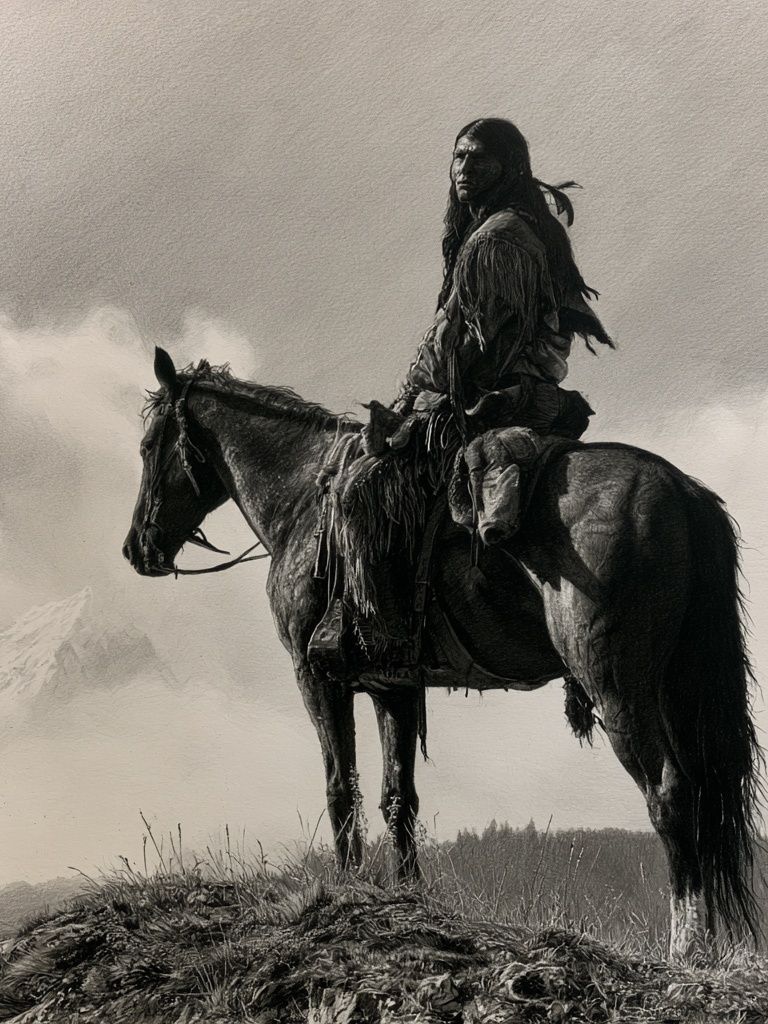 Native Rider Black-White Poster. poster — photography art