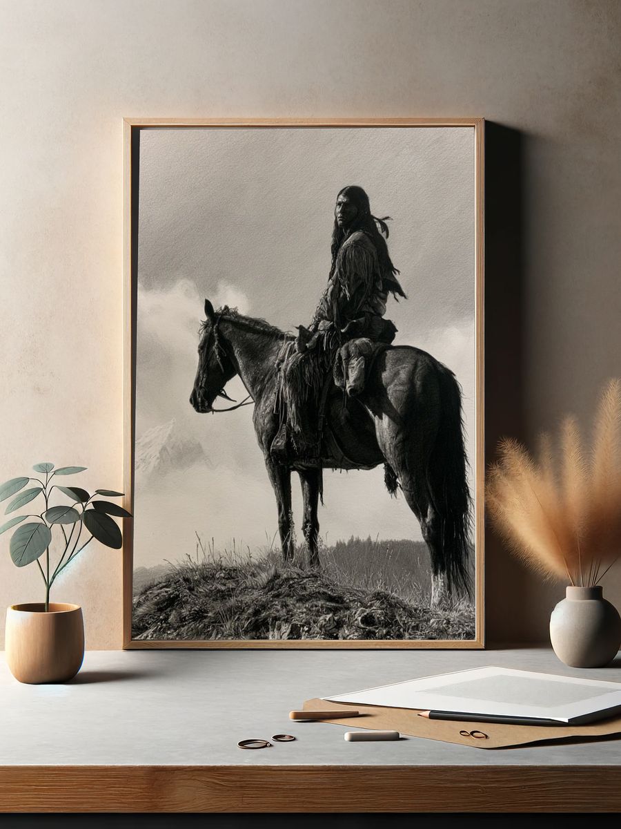 Native Rider Black-White Poster. — room view 2