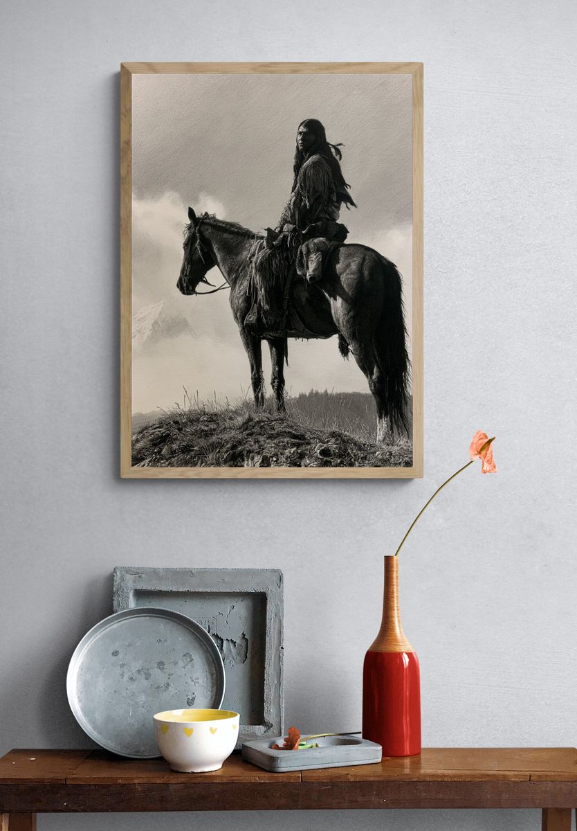 Native Rider Black-White Poster. — room view 3