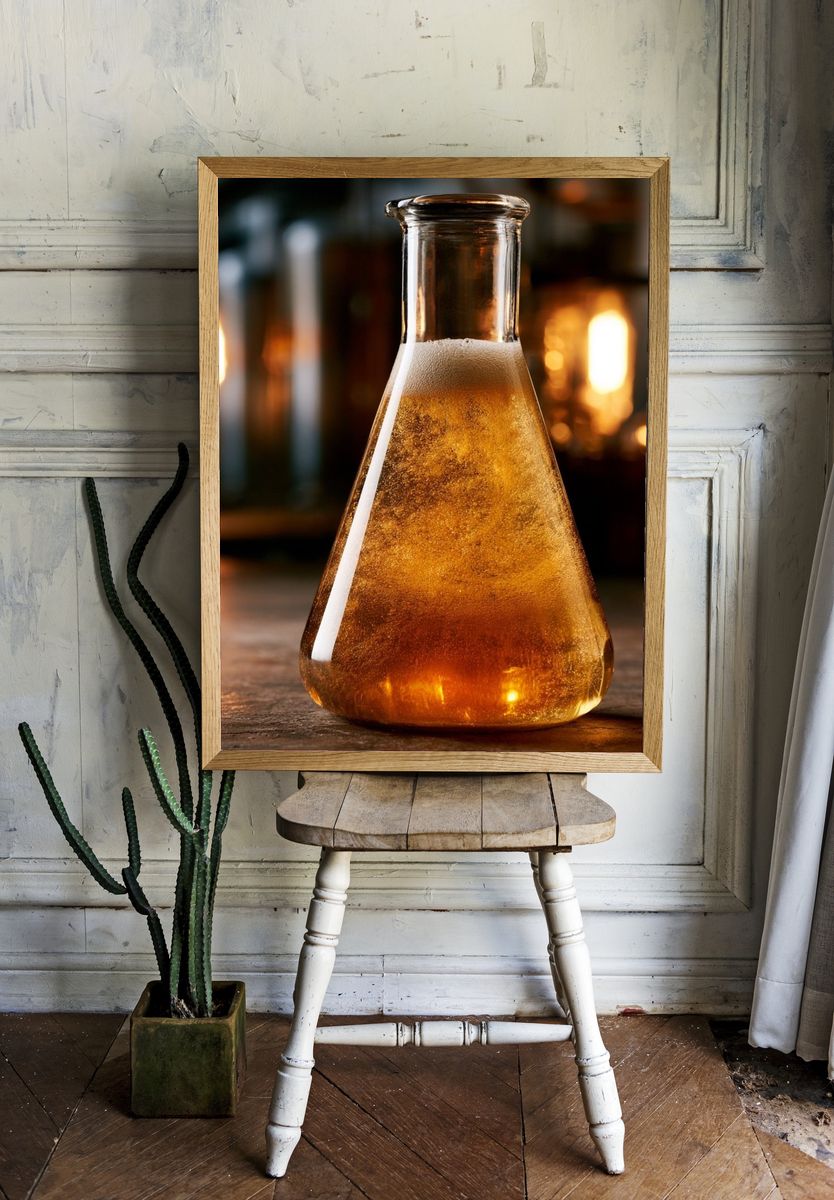 Golden Beer Flask Photography Poster. room preview