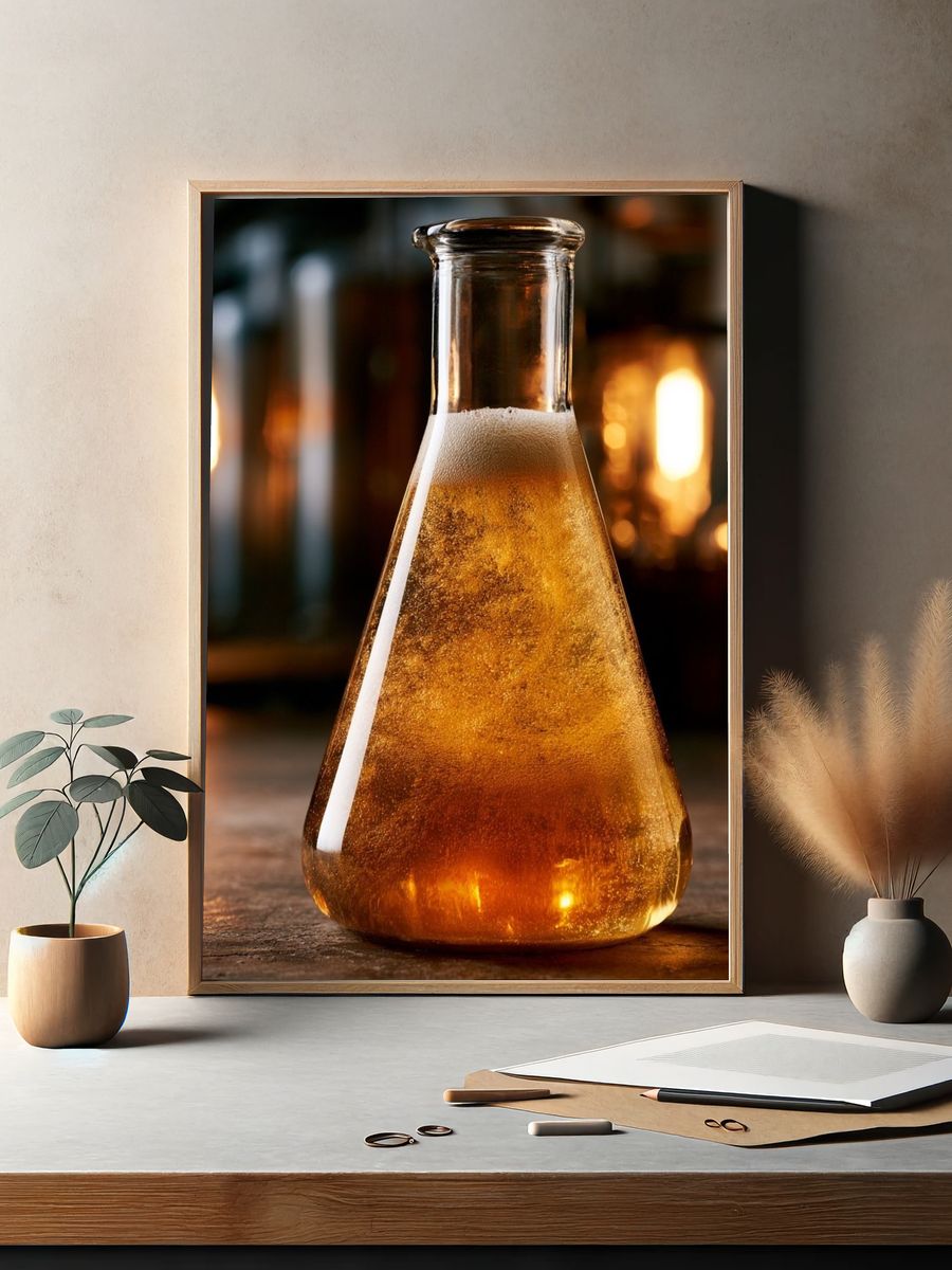 Golden Beer Flask Photography Poster. — room view 2