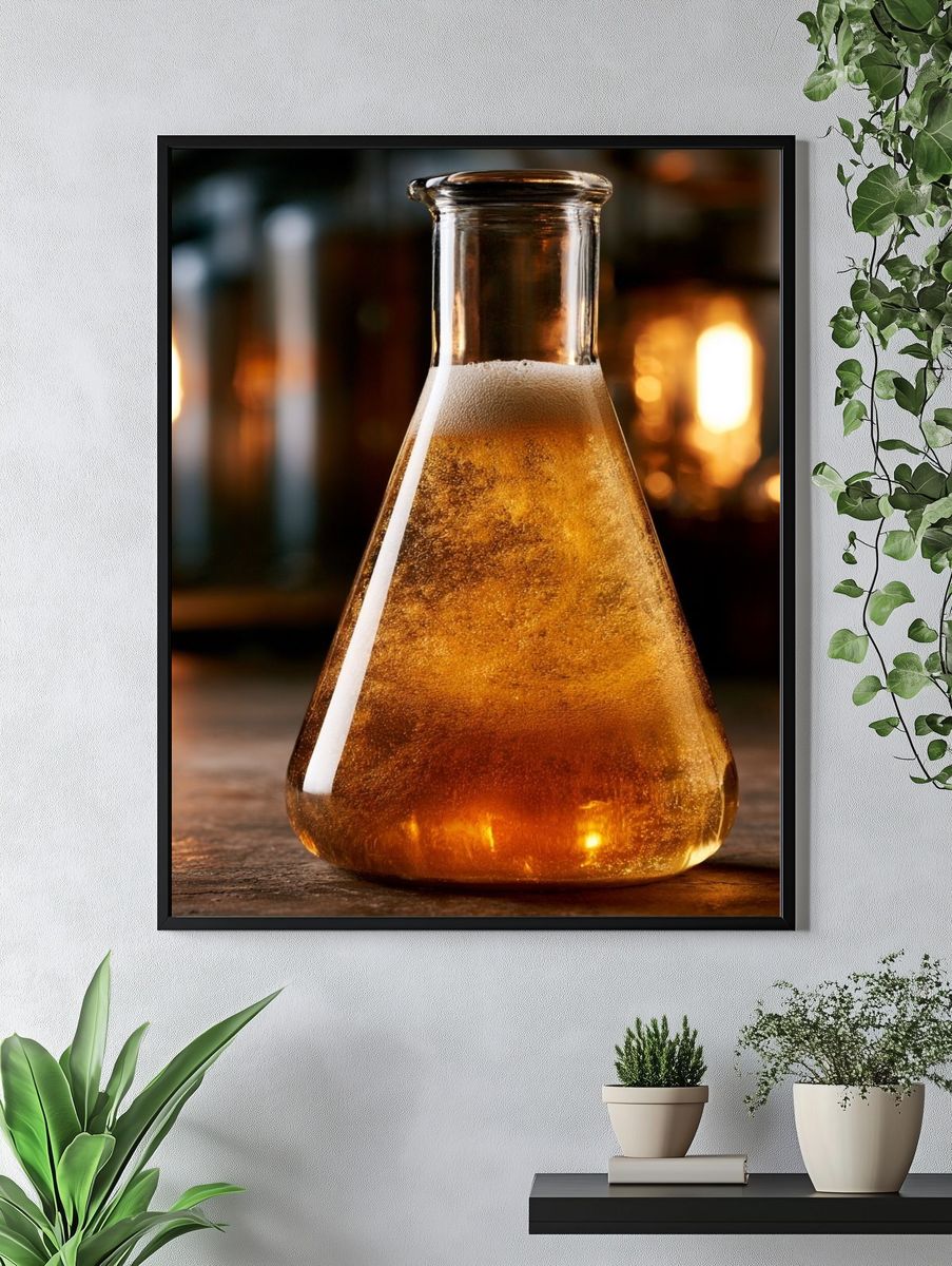 Golden Beer Flask Photography Poster. — room view 4