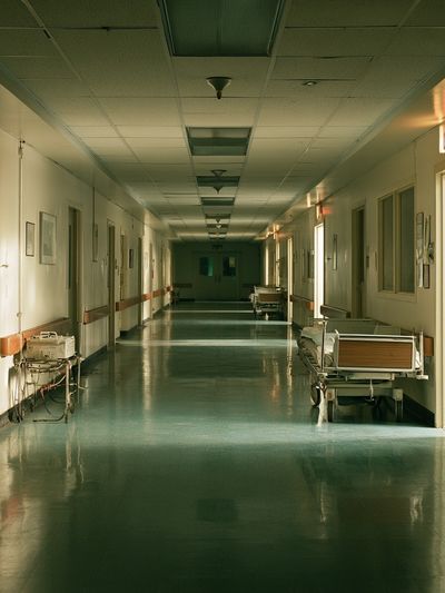 Empty Hospital Corridor Photography Poster.