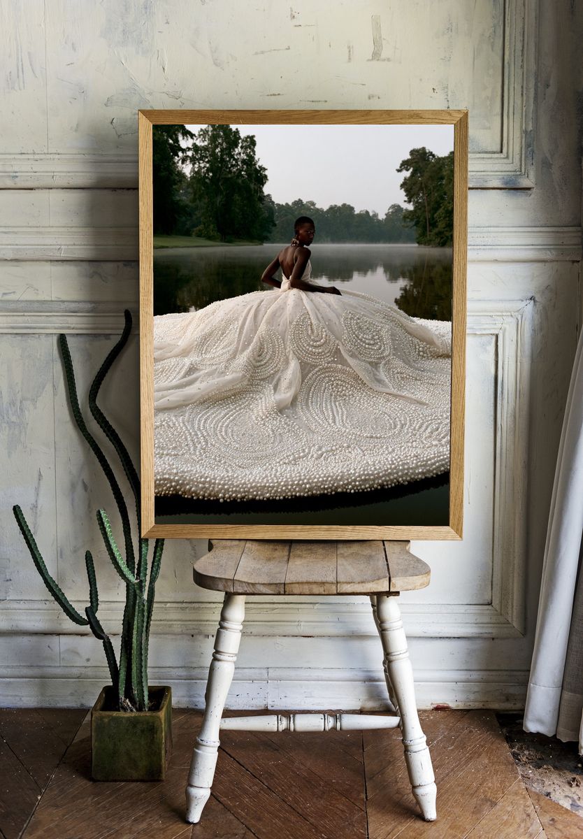 Pearl Gown Lake Portrait Print. room preview