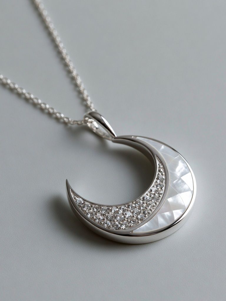Silver Crescent Necklace Photography Poster. poster detail