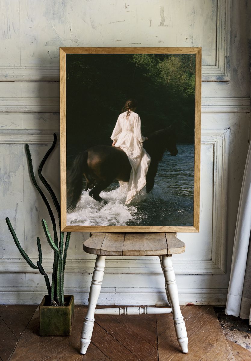 Woman on Horse in River Photography Poster. room preview