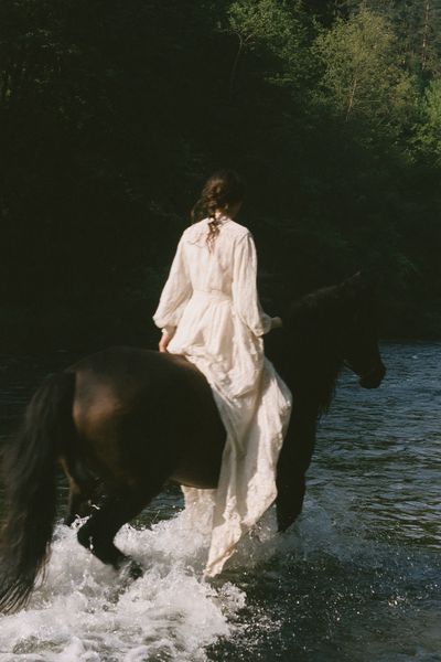 Woman on Horse in River Photography Poster. poster