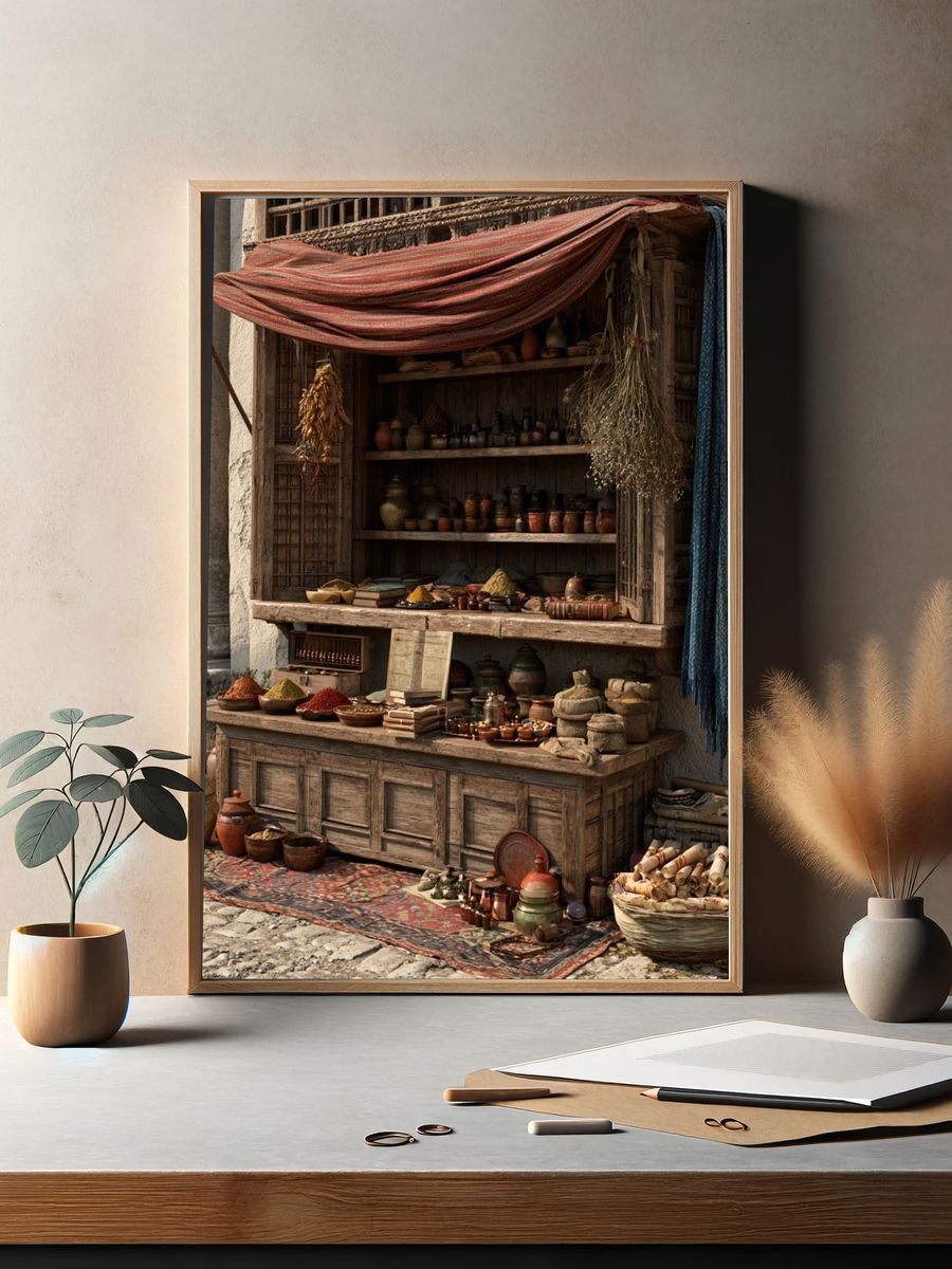 Mediterranean Spice Market Photography Poster. — room view 2
