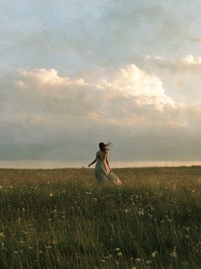 Woman in Meadow Photography Poster. poster