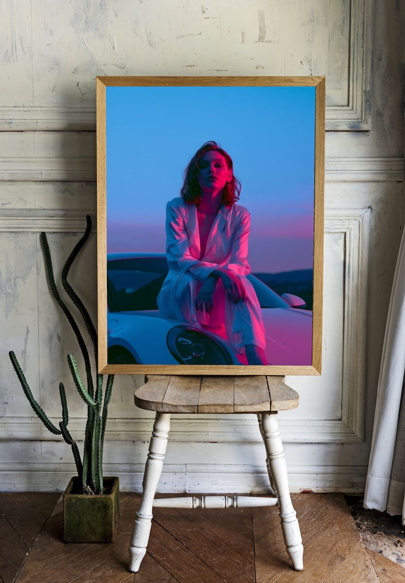 Neon Portrait on Sports Car Poster. room preview