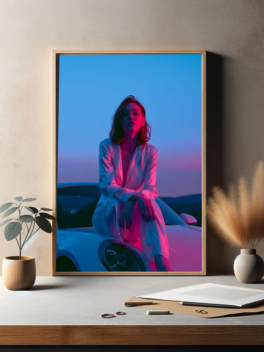 Neon Portrait on Sports Car Poster. — room view 2