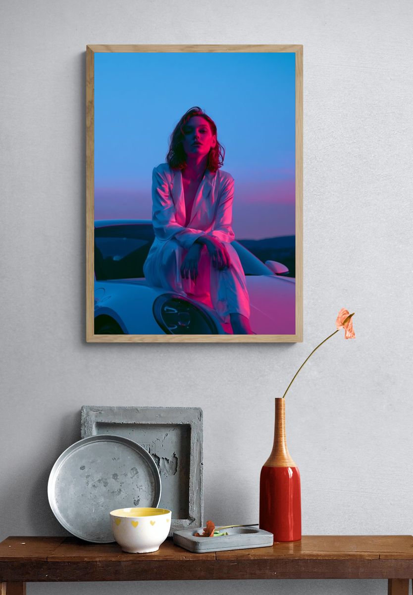 Neon Portrait on Sports Car Poster. — room view 3