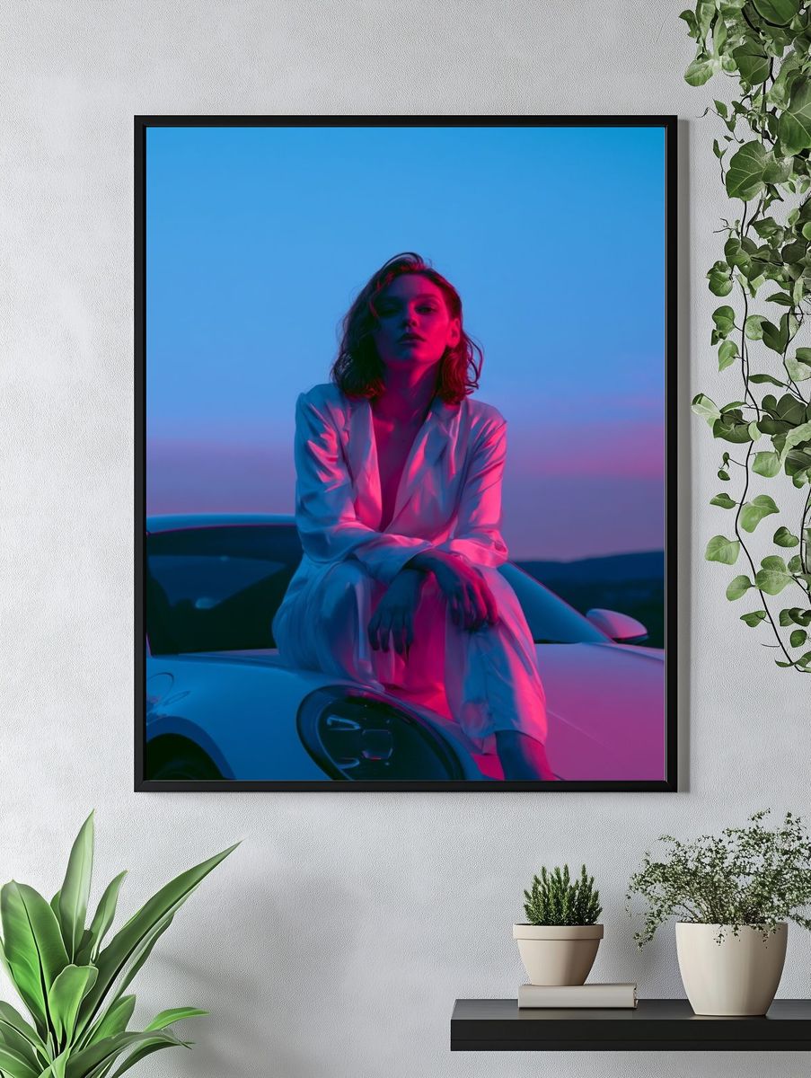 Neon Portrait on Sports Car Poster. — room view 4
