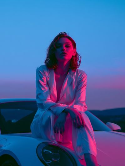 Neon Portrait on Sports Car Poster.