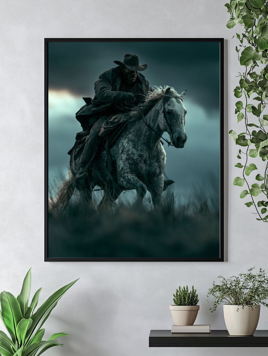 Cowboy on Horse Photography Poster. — room view 4