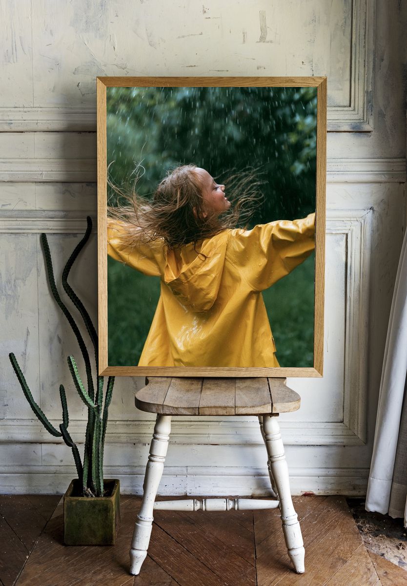 Child in Rain Photography Poster. room preview