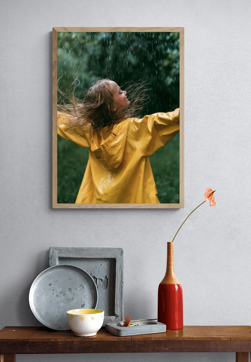 Child in Rain Photography Poster. — room view 3