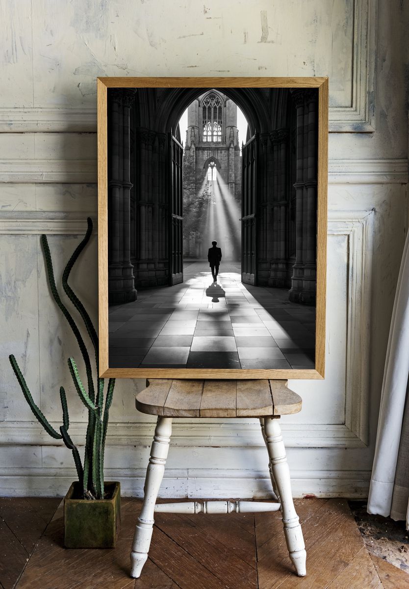 Cathedral Light Walk Photography Poster. room preview