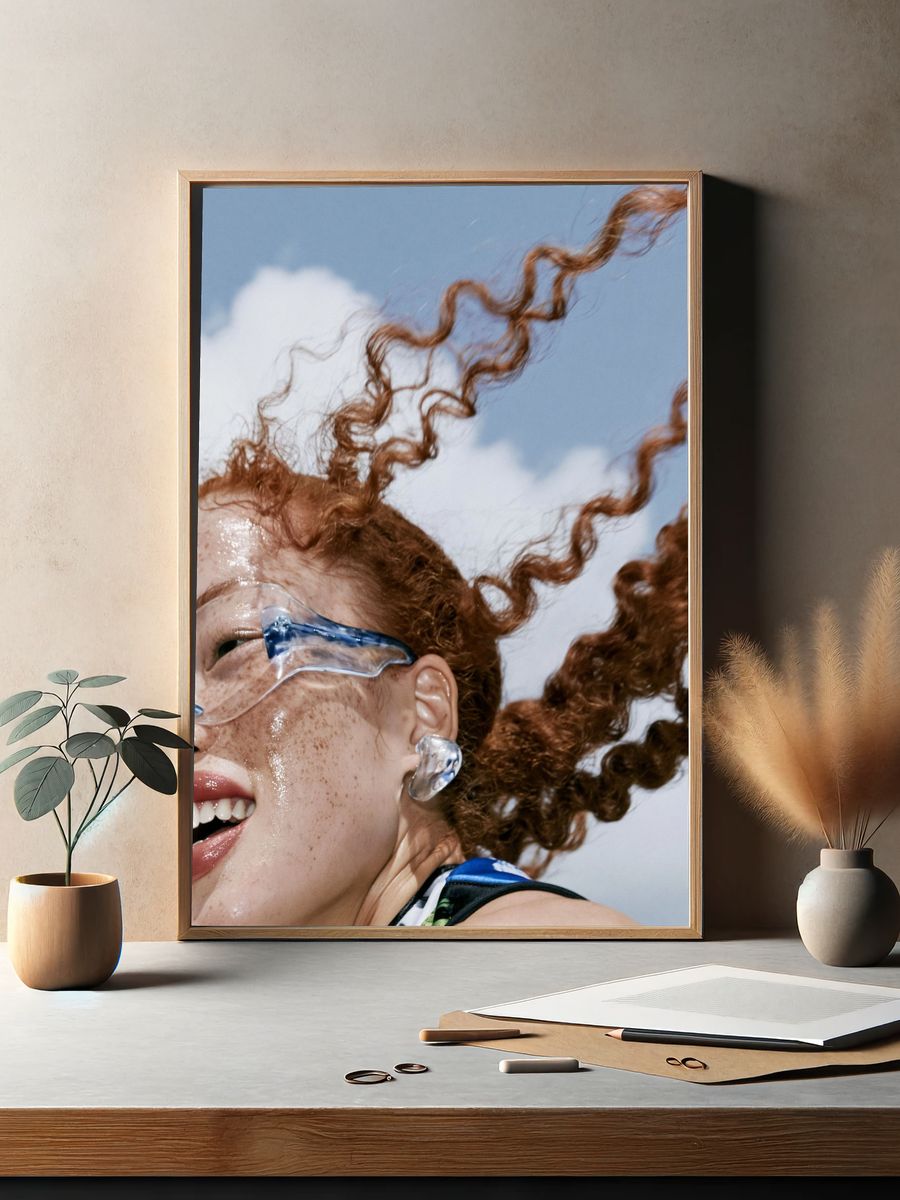 Freckled Curly Hair Portrait Poster. — room view 2