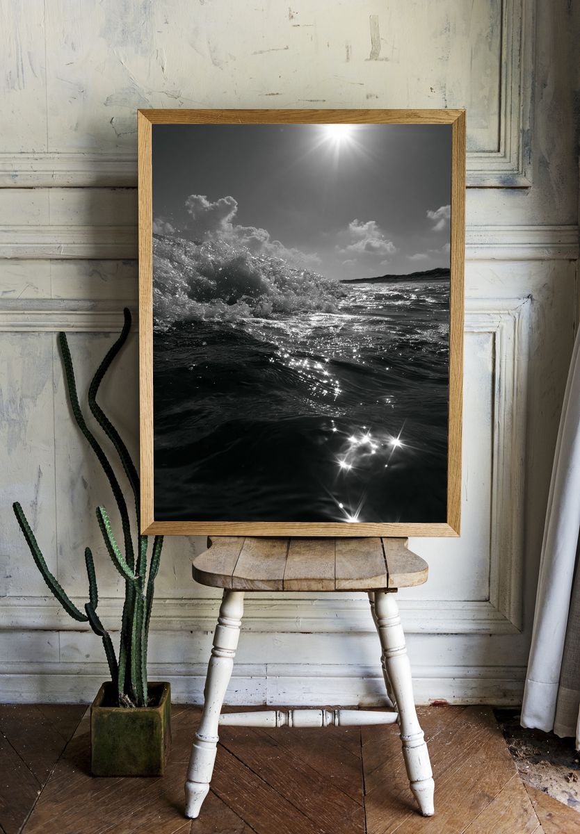 Sunlit Ocean Wave Photography Poster. room preview