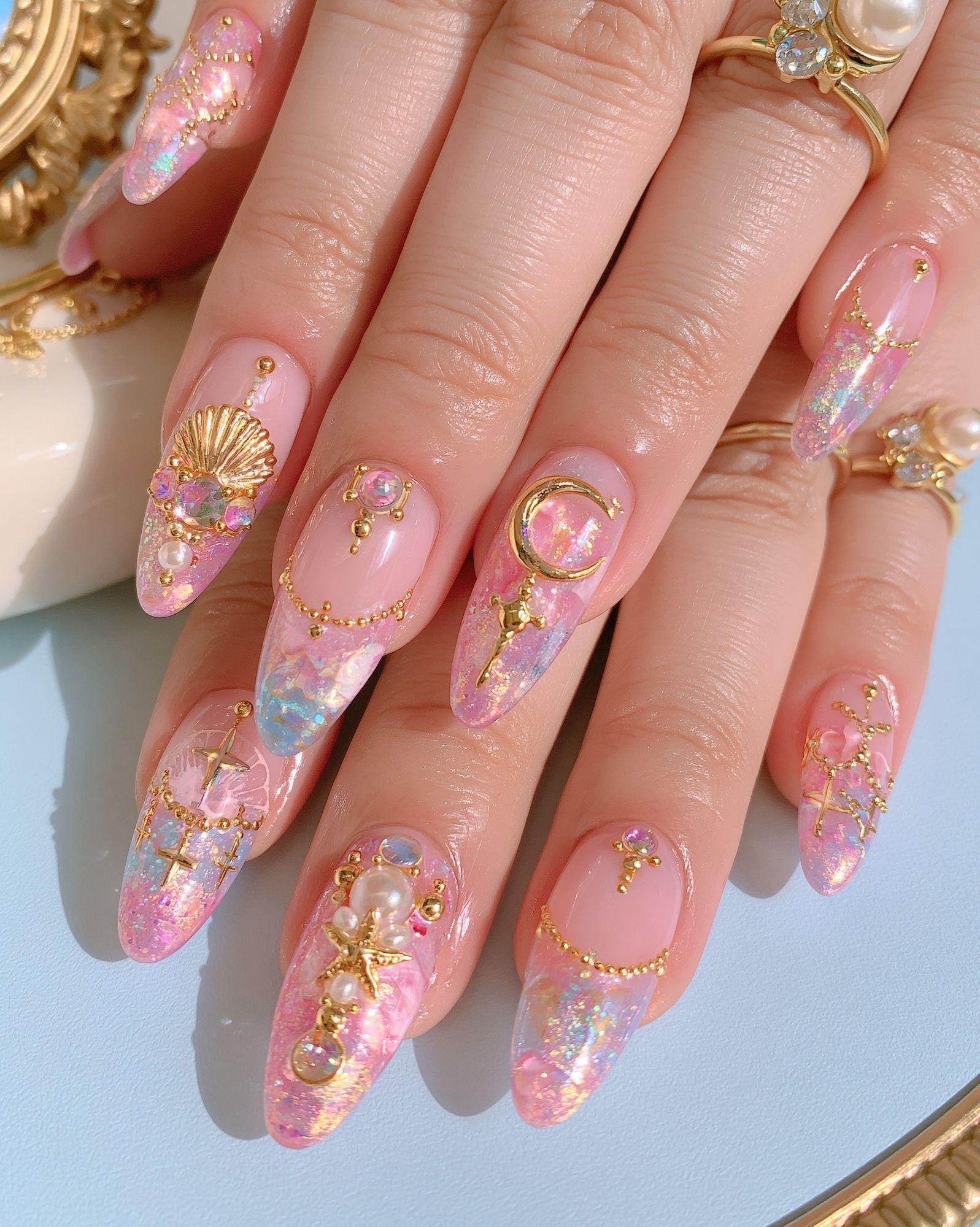 Pastel Celestial Nail Art Photography Poster. poster detail