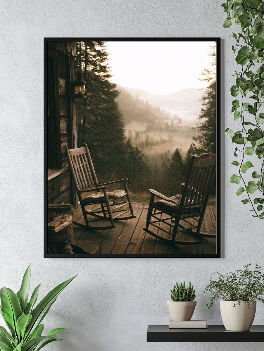 Misty Cabin Porch Landscape Poster. — room view 4