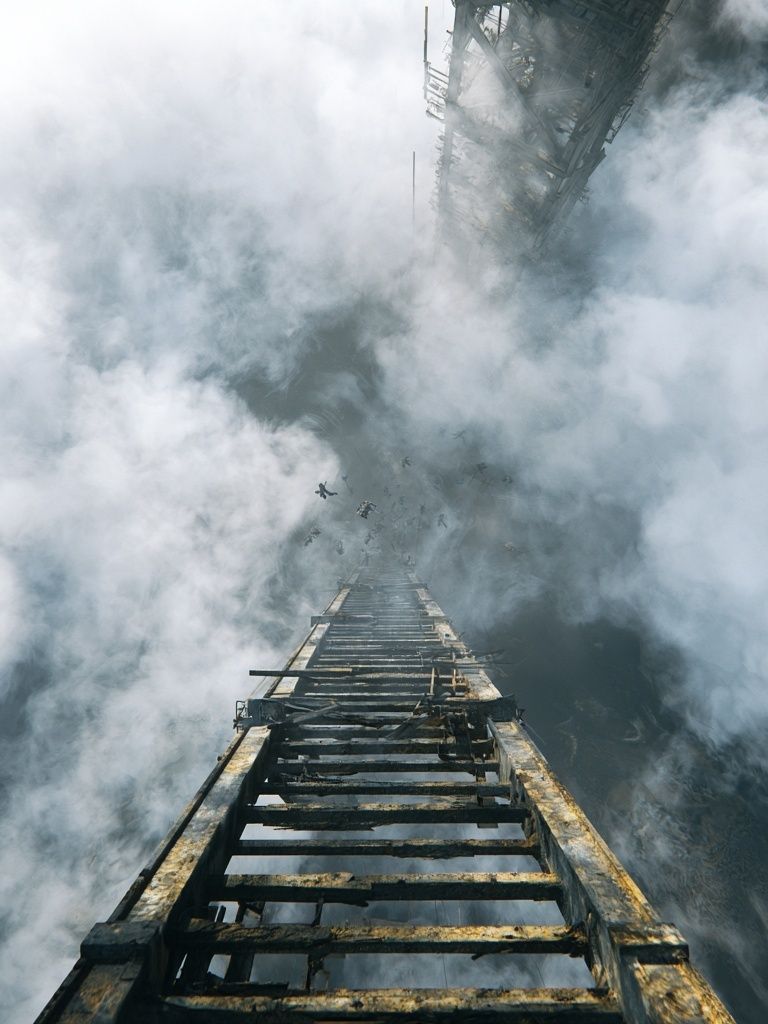 Industrial Ladder in Clouds Poster. poster — photography art