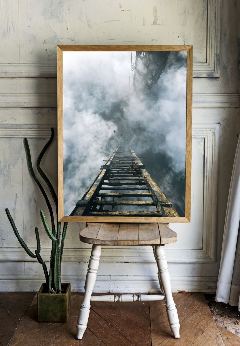 Industrial Ladder in Clouds Poster. room preview