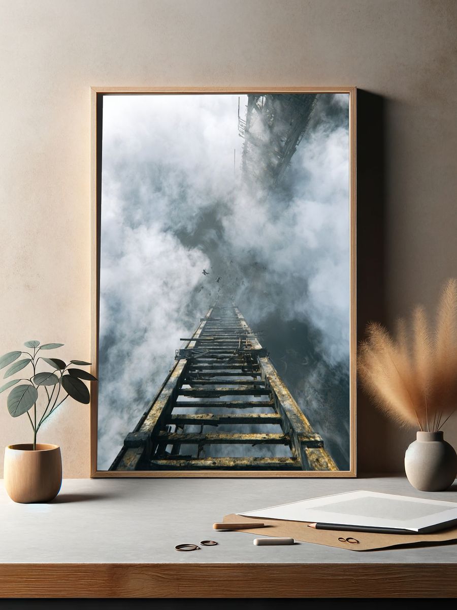 Industrial Ladder in Clouds Poster. — room view 2
