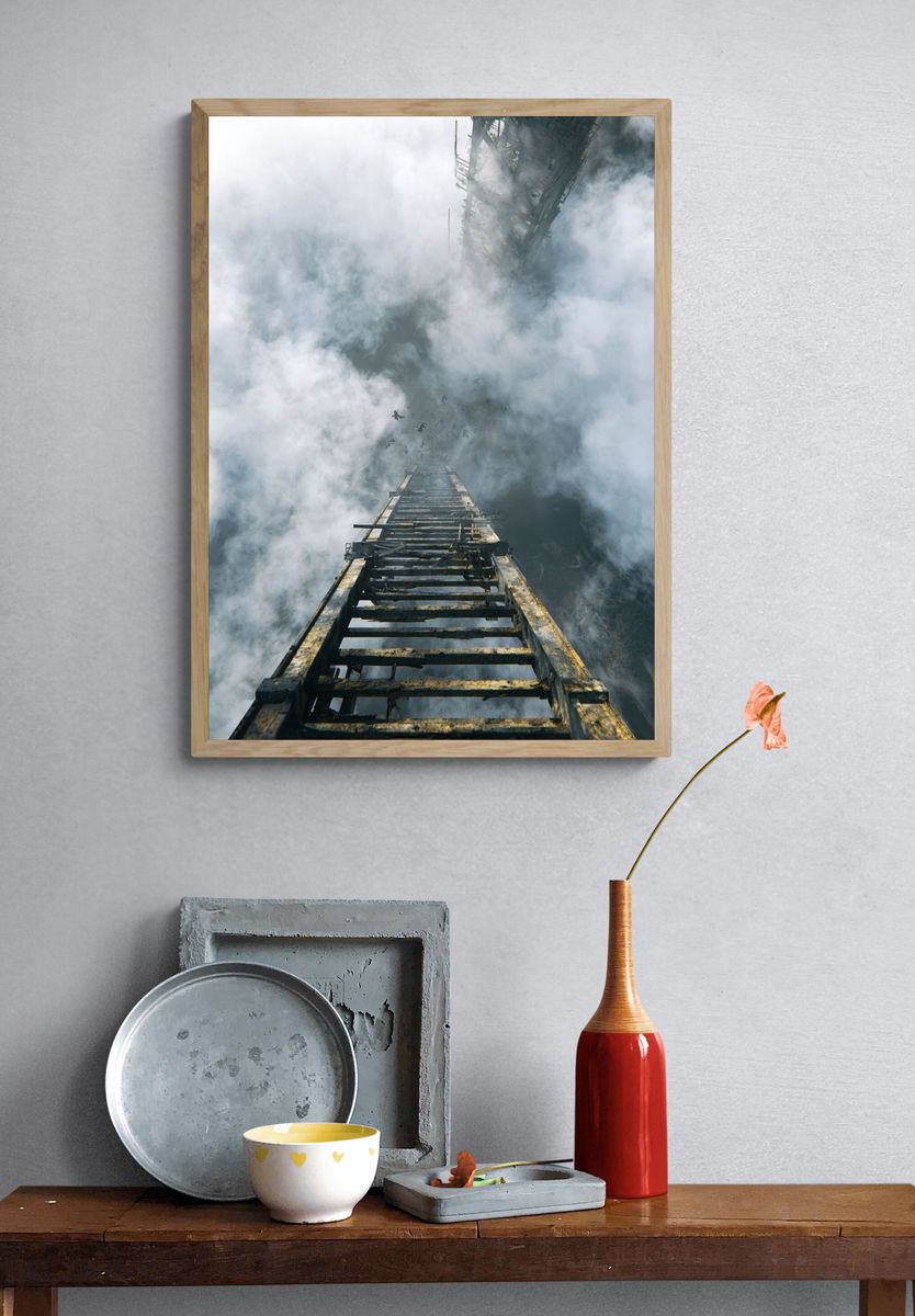 Industrial Ladder in Clouds Poster. — room view 3