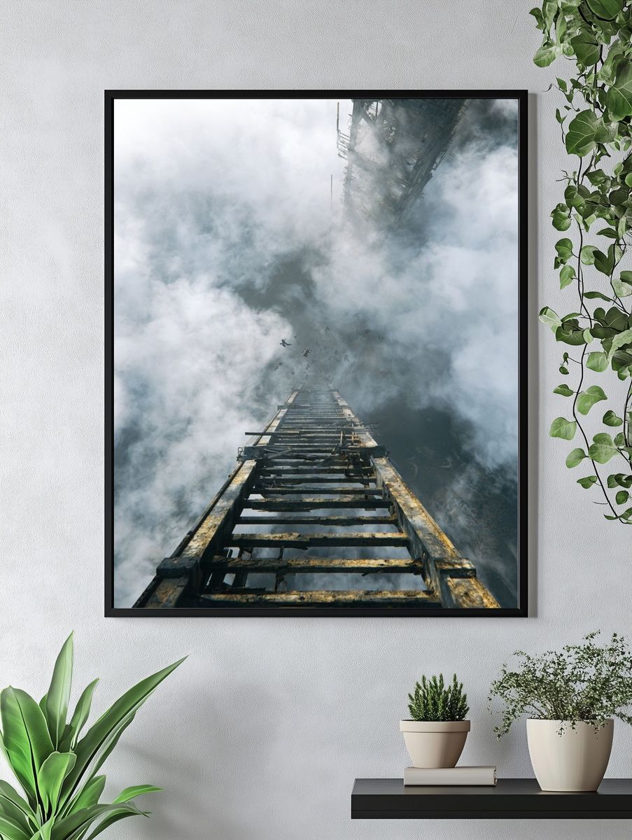Industrial Ladder in Clouds Poster. — room view 4