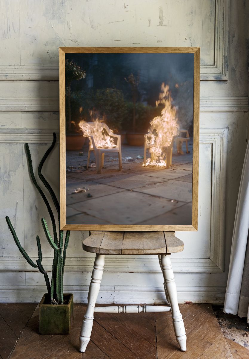 Burning Chairs Photography Poster. room preview