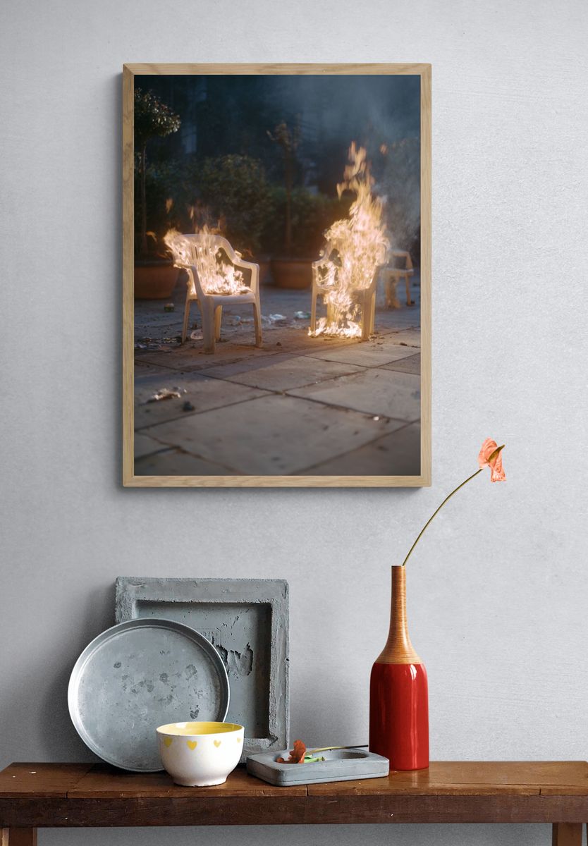 Burning Chairs Photography Poster. — room view 3