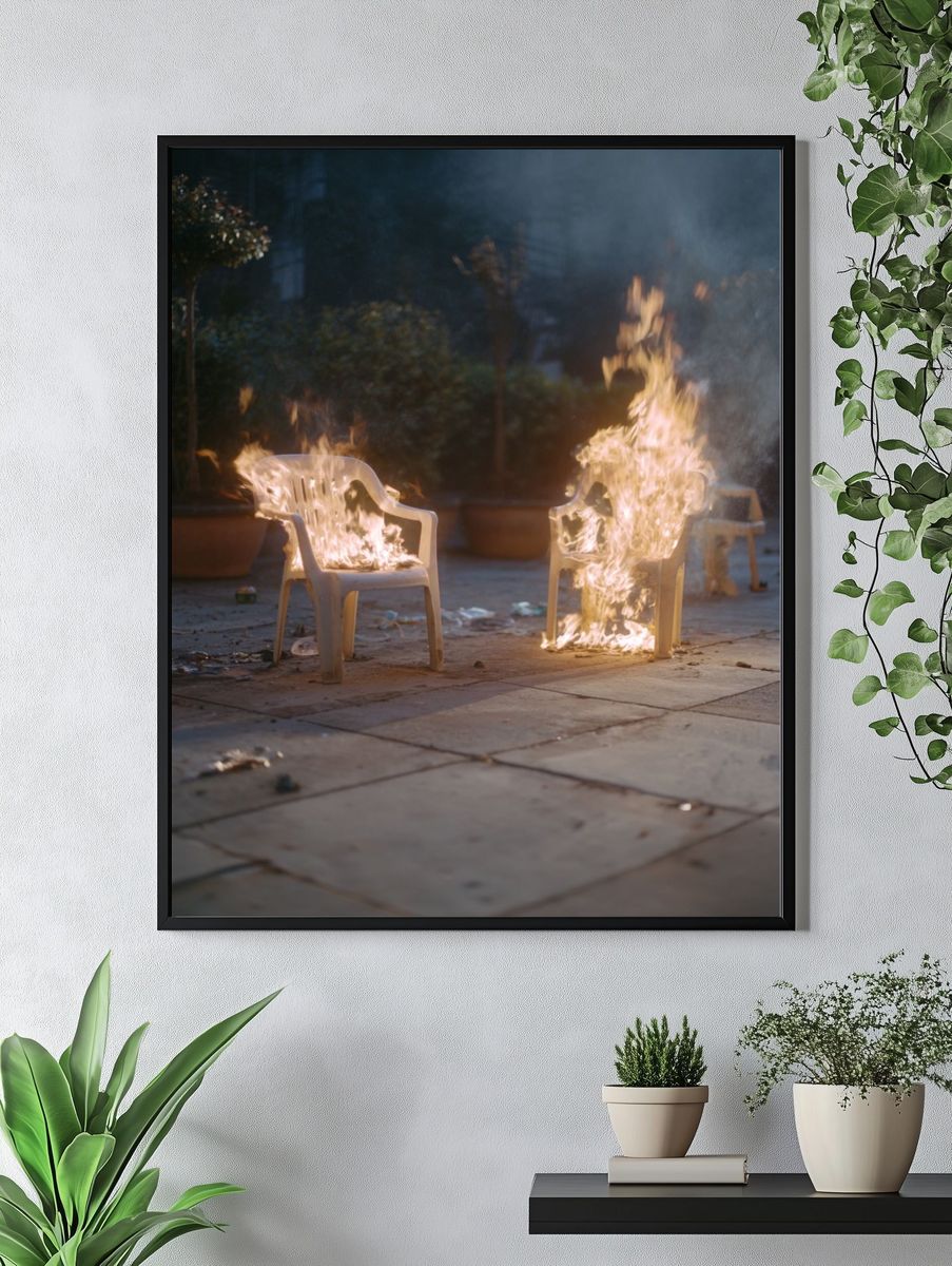Burning Chairs Photography Poster. — room view 4