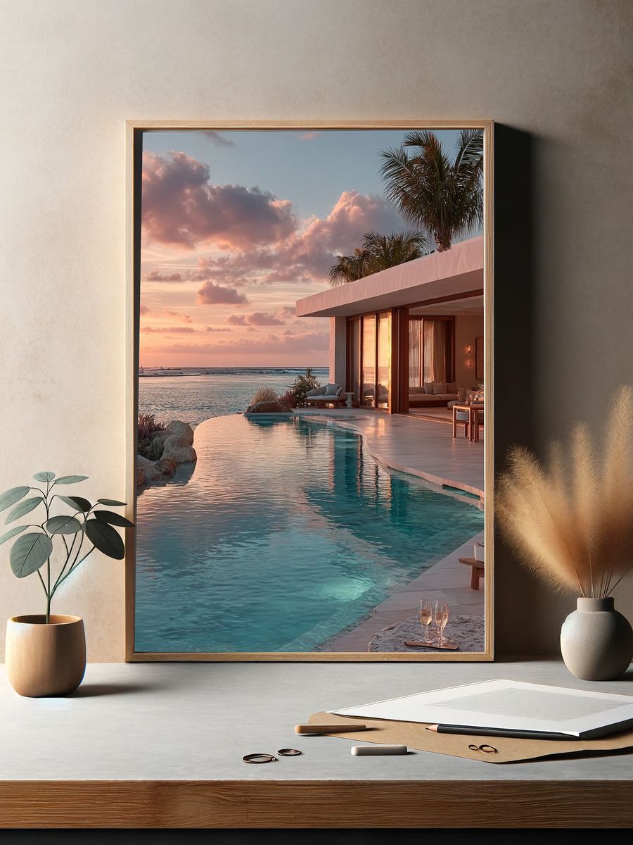 Tropical Ocean Sunset Photography Poster. — room view 2