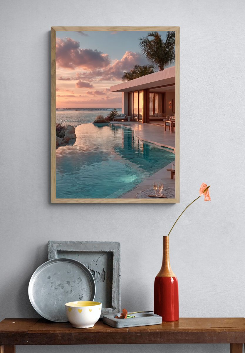 Tropical Ocean Sunset Photography Poster. — room view 3
