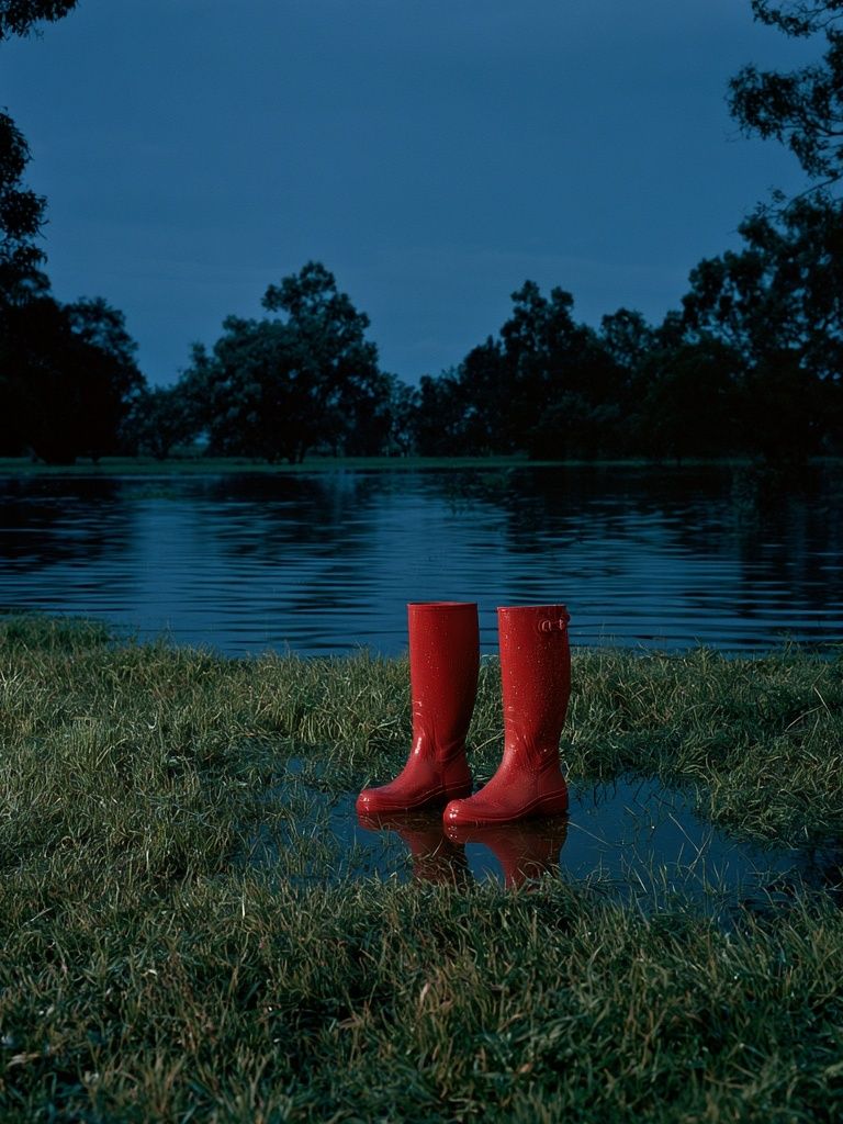 Red Rain Boots by the Lake Poster. poster — photography art