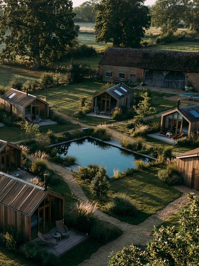 Countryside Cabins at Dawn Photography Poster.