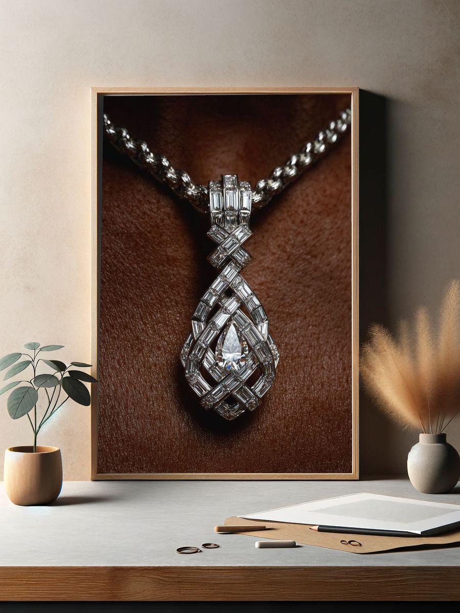 Diamond Pendant Luxury Photography Poster. — room view 2