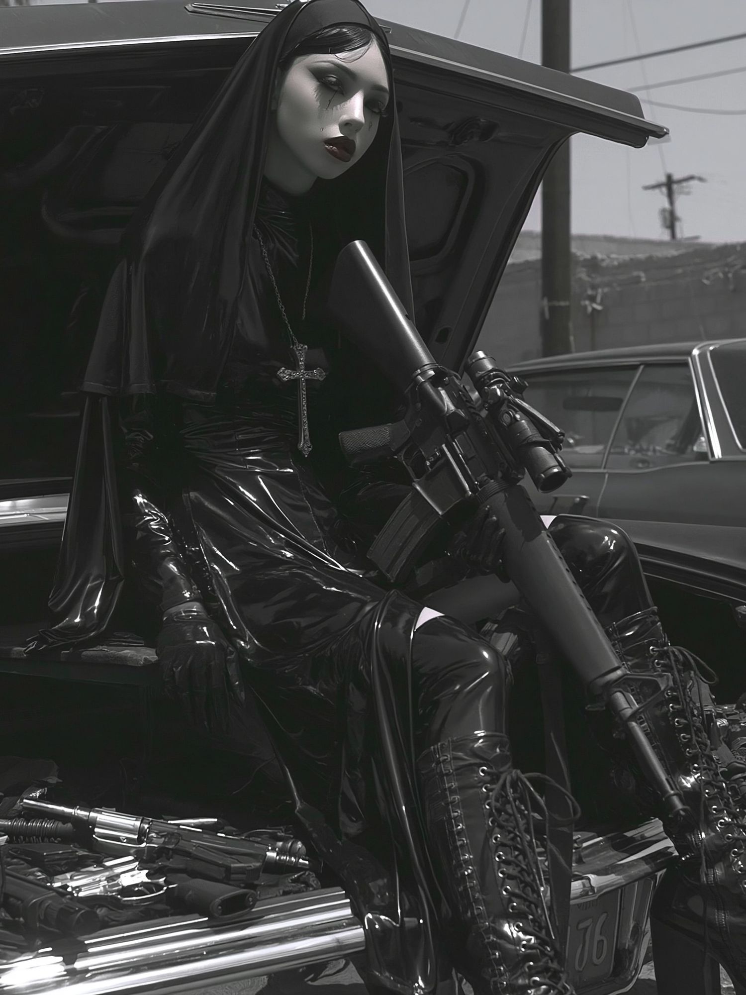 Gothic Nun with Rifle Poster. poster detail