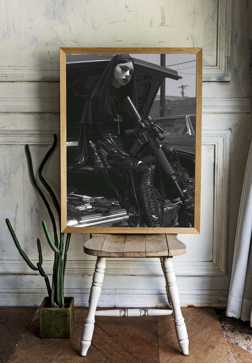 Gothic Nun with Rifle Poster. — room view 1