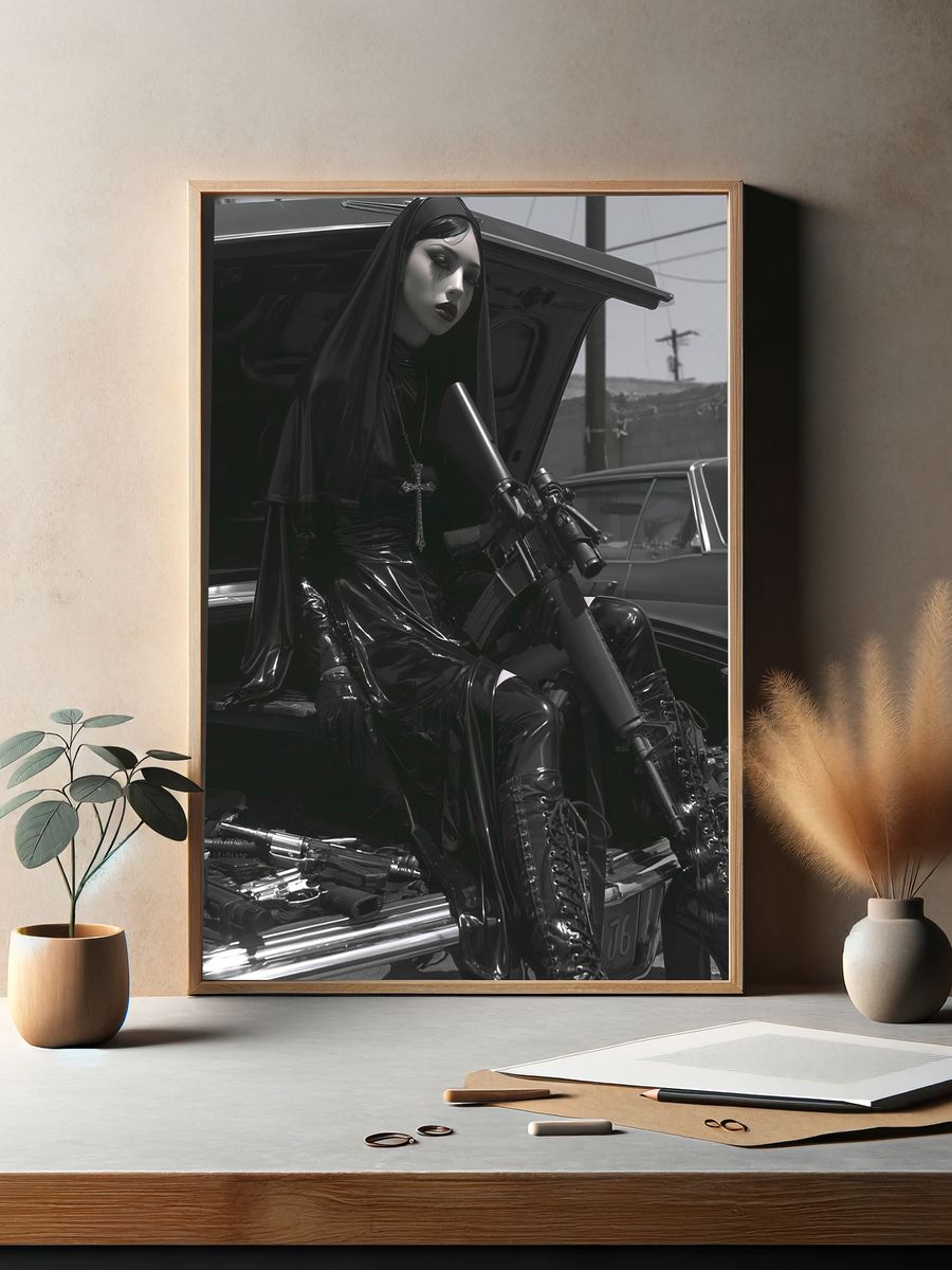 Gothic Nun with Rifle Poster. — room view 2