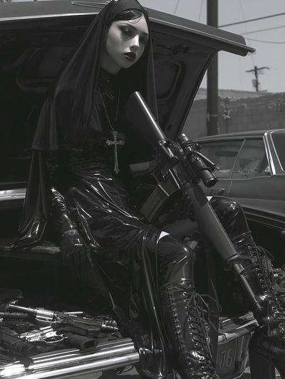Gothic Nun with Rifle Poster. poster