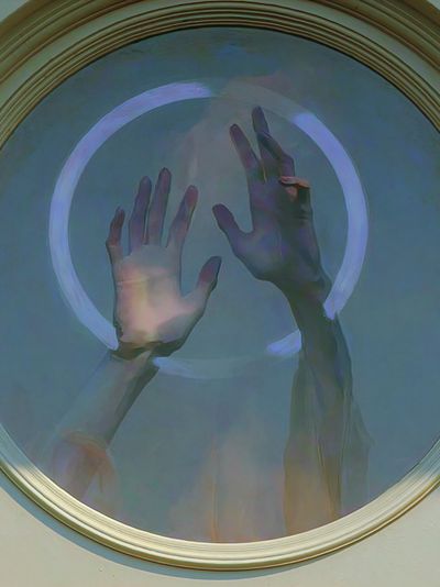 Hands in Neon Circle Photography Poster.