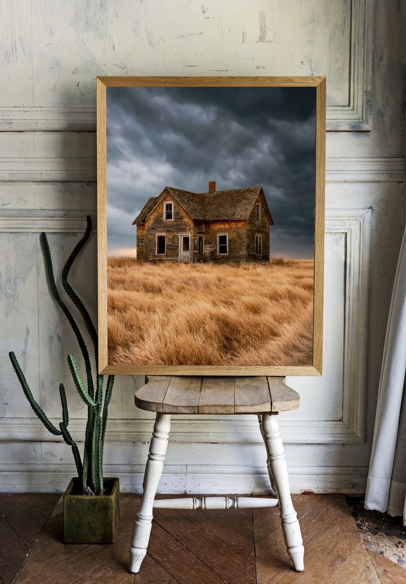 Abandoned House in Stormy Field Poster. — room view 1