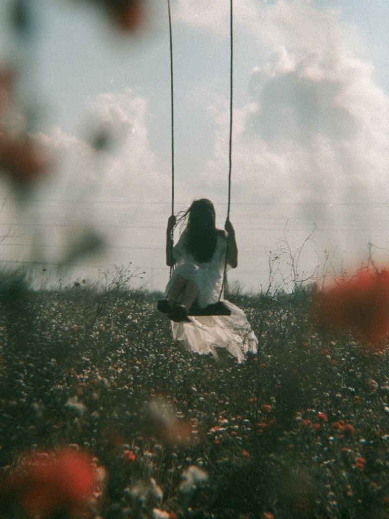 Girl on Swing Field Photography Poster. poster detail