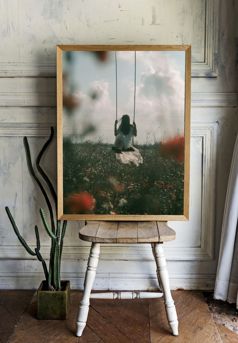 Girl on Swing Field Photography Poster. room preview